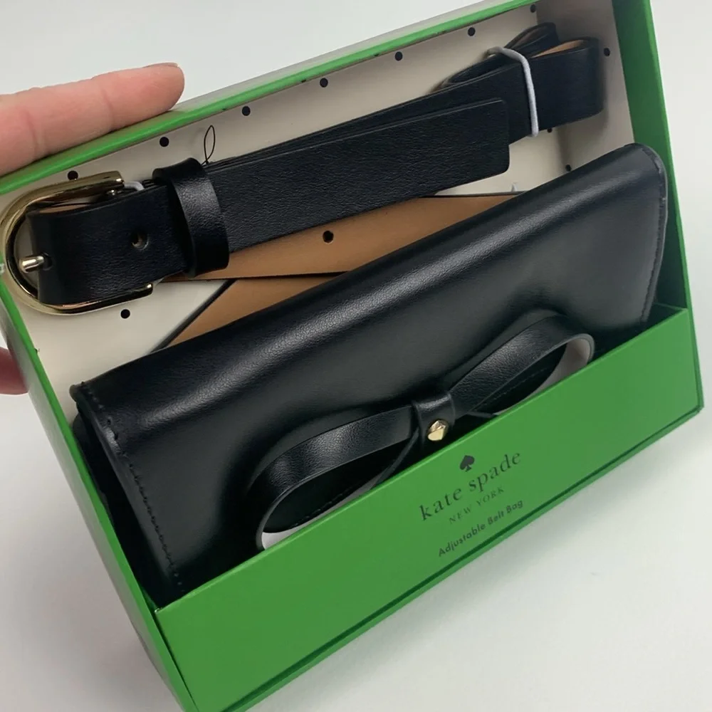 Kate Spade Leather Black Adjustable Belt Bag Bow Accent Size S/M New NWT in box